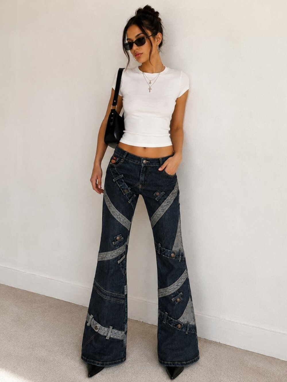 Y2K Patchwork McBling Indie Alternative Grunge Streetwear Flare Jeans Low Rise 9